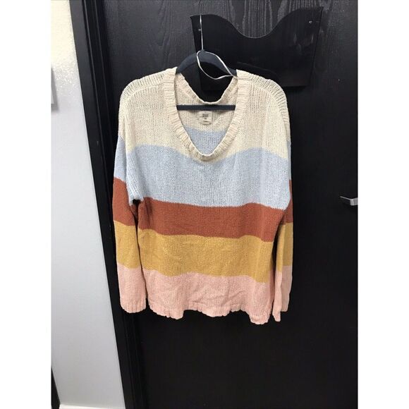 Billabong Sweater Women L Multi Striped Knit Long Sleeve Round Neck Pullover - Picture 2 of 12